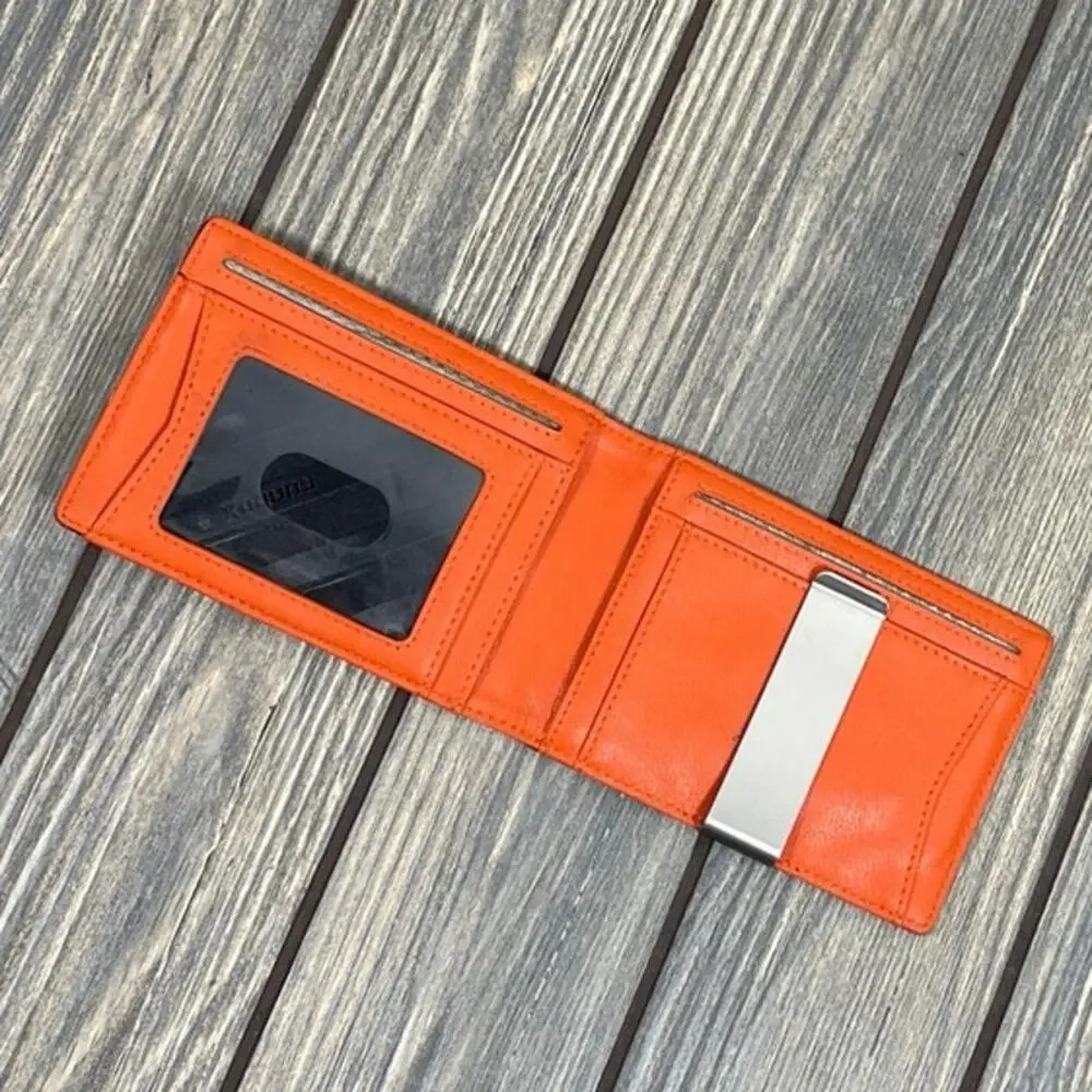 RUNBOX Slim‎ RFID Wallet Men Faux Leather Money Clip Carbon Black Orange